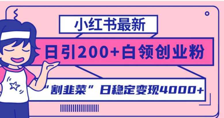 小红书最新日引200+创业粉”割韭菜“日稳定变现4000+实操教程!