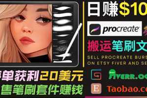 搬运出售Procreate笔刷文件赚钱,每单20美元,轻松日赚100美元
