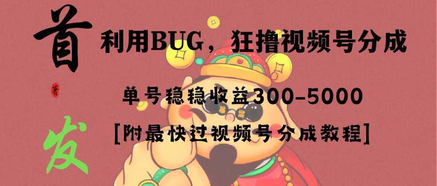 全网独家首发,视频号BUG,超短期项目,单号每日净收益300-5000!
