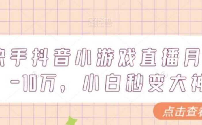 快手抖音小游戏直播月入5-10万,小白秒变大神